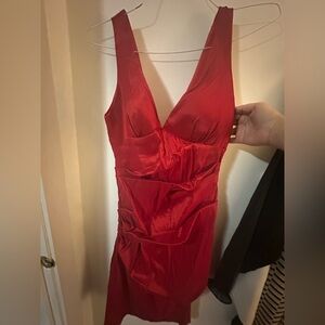 NWOT Vintage Caché Red Sleeveless Flattering Ruched Fitted Dress